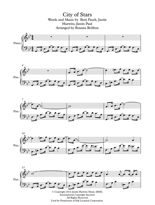 City Of Stars (Arr. Roxana Belibou) - Justin Hurwitz (Piano Solo)