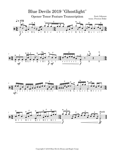 Blue Devils 2019 "Ghostlight" - Opener Tenor Feature Transcription