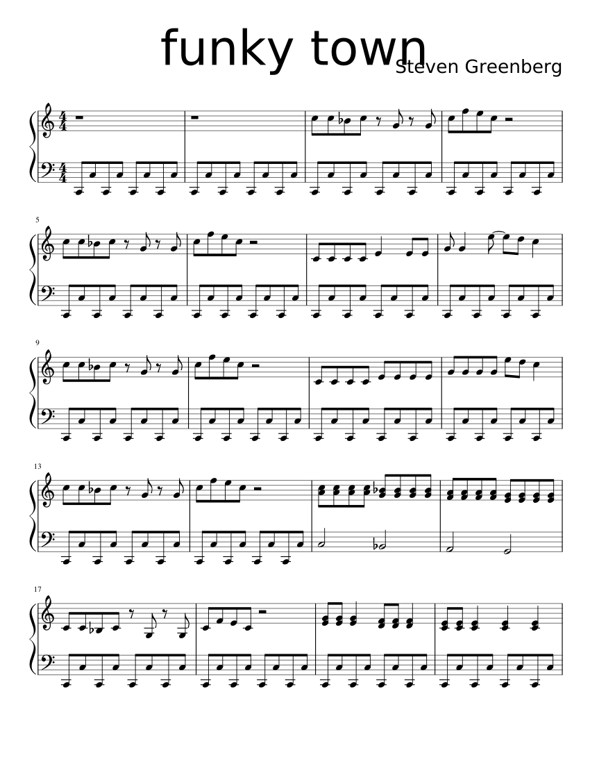 Funky Town Sheet Music For Piano Solo 