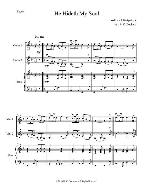 He Hideth My Soul (Violin Duet with Piano Accompaniment) (Arr. B. C. Dockery) - William J Kirkpatrick (Violin Duet)