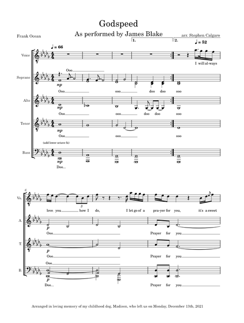 Godspeed - James Blake (SATB A Cappella Choir)