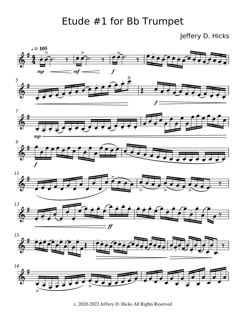 Etude #1 for Trumpet Sheet Music for Trumpet in b-flat (Solo ...