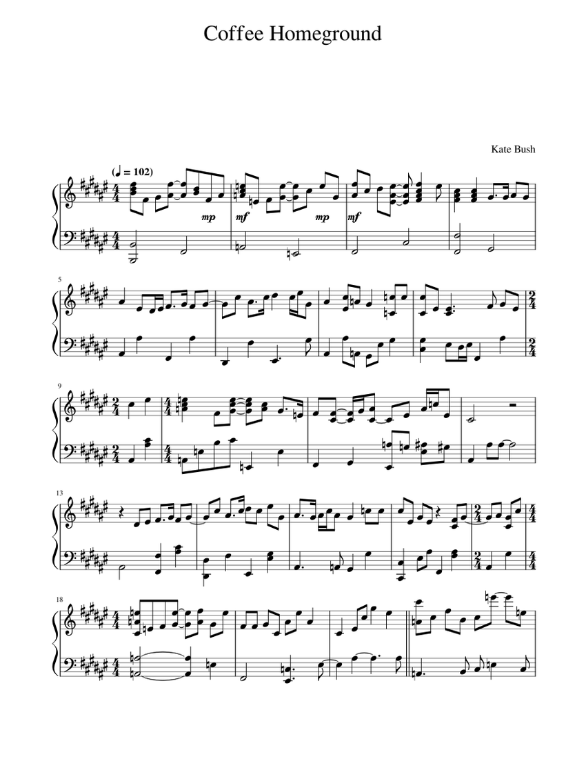 Coffee homeground Kate Bush Sheet music for Piano (Solo)