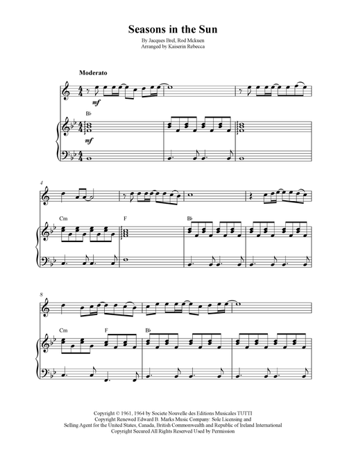 Seasons In The Sun (Le Moribond) (Arr. Kaiserin Rebecca) - Terry Jacks (Tenor Sax and Piano)