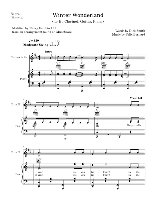 Winter Wonderland (Version 2) – Felix Bernard, Dick Smith (for Bb Clarinet, Guitar, Piano)