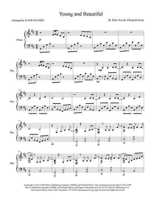Young And Beautiful (Arr. Katie Hughes) - Lana Del Ray (Piano Solo)