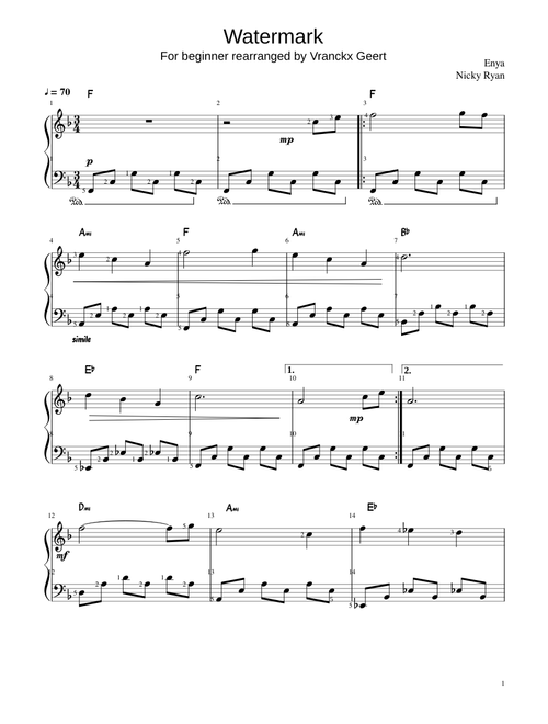 Enya Watermark piano beginner