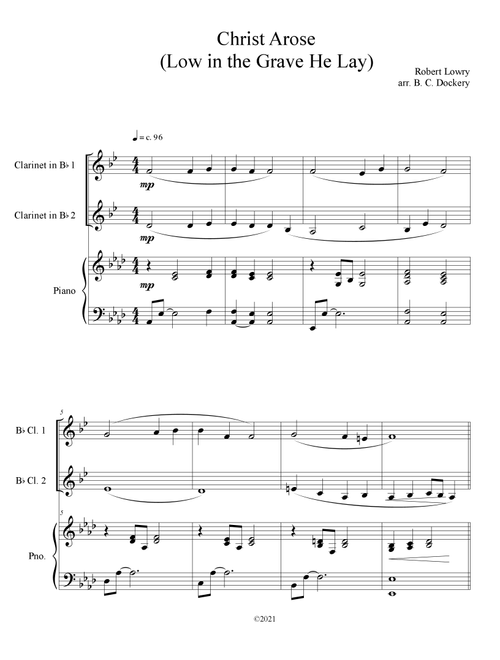Christ Arose (Low in the Grave He Lay) for Clarinet Duet with Piano Accompaniment (Arr. B. C. Dockery) - Robert Lowry (Clarinet Duet)