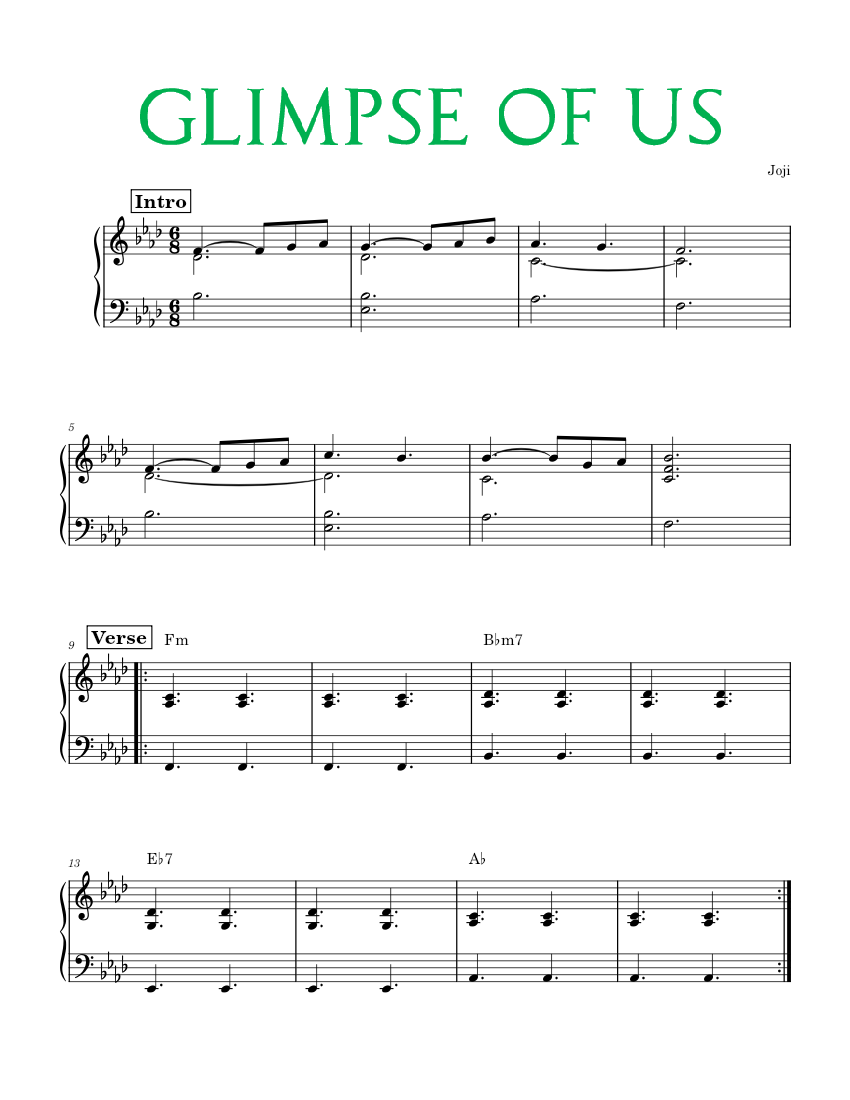 Glimpse of Us Joji (Piano Sheet music for Piano (Solo