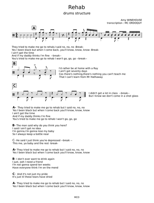 Rehab - Amy Winehouse (drums structure)