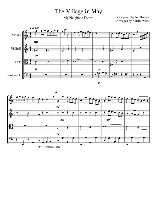 The Village In May – (Easy) for String Quartette from Totoro