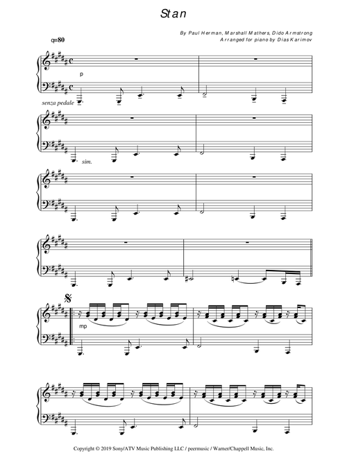 Stan (Arr. Dias Karimov) - Eminem Featuring Dido (Piano Solo)