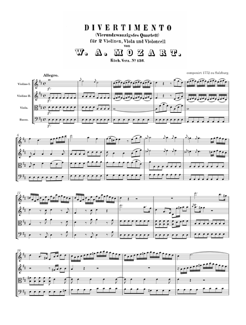 Wolfgang Amadeus Mozart — Divertimento in D major, K.136/125a - I. Allegro (1772)