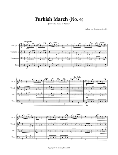 Turkish March by Beethoven for Brass Quartet (Arr. Ander) (Brass Ensemble)
