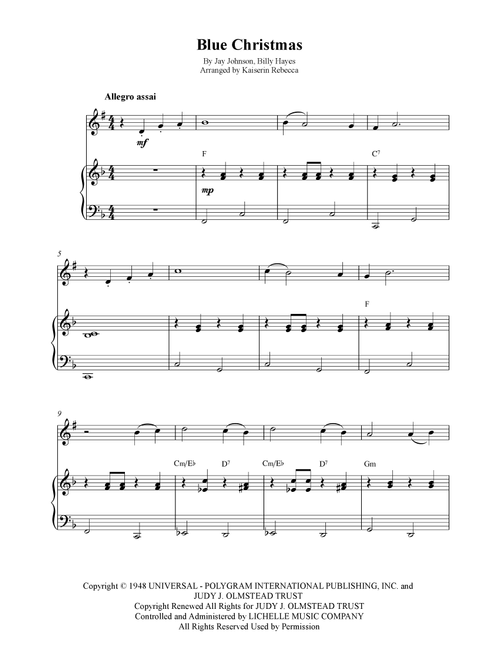 Blue Christmas (Arr. Kaiserin Rebecca) - Elvis Presley (Clarinet and Piano)