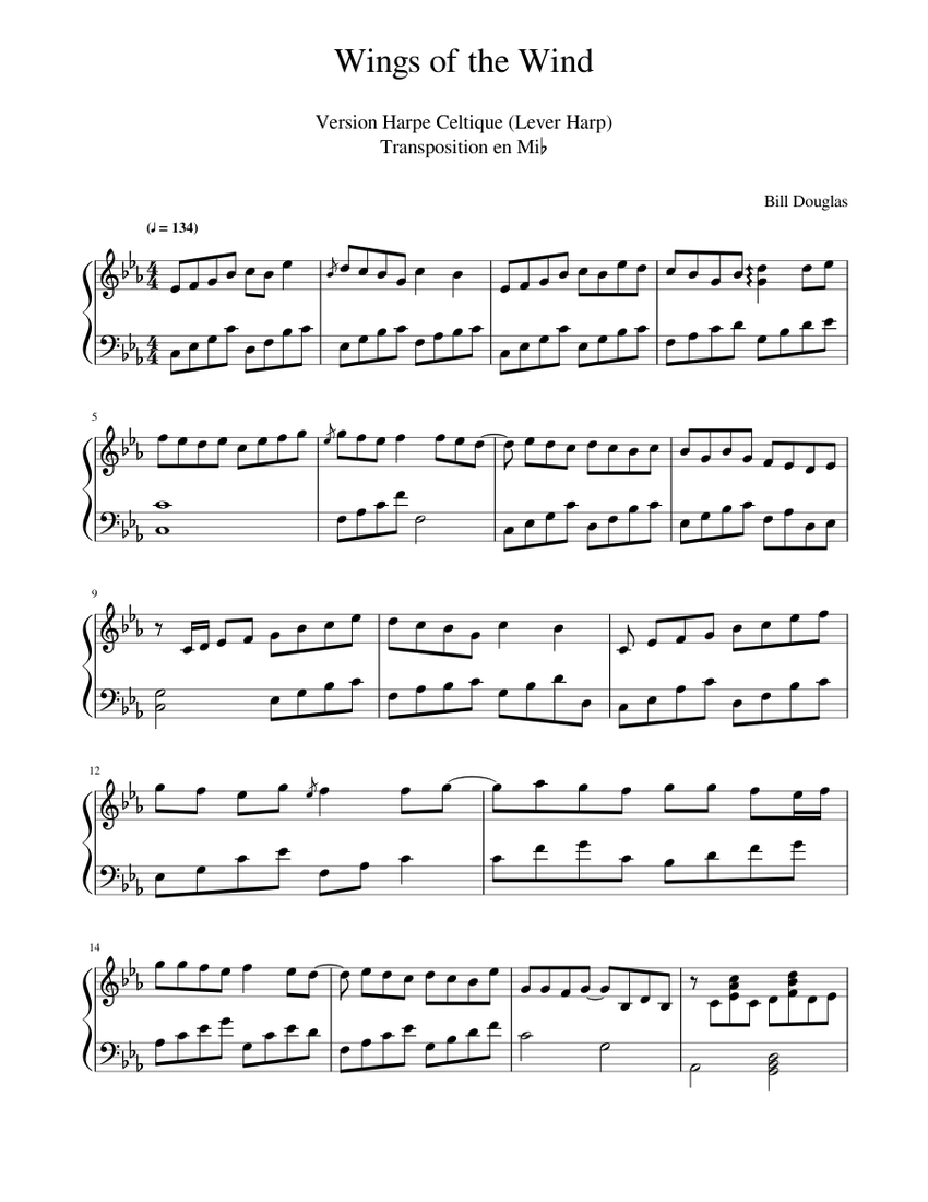 Wings of the Wind Bill Douglas Celtic harp Sheet music for Harp