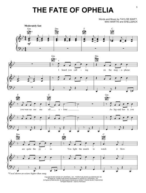 The Fate Of Ophelia - Taylor Swift (Piano-Vocal-Guitar)