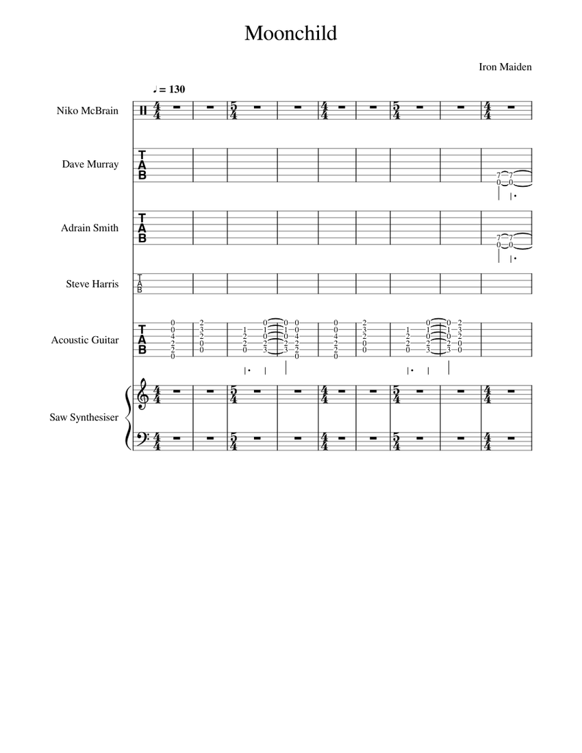 Moonchild - Iron Maiden Sheet music for Guitar, Bass guitar