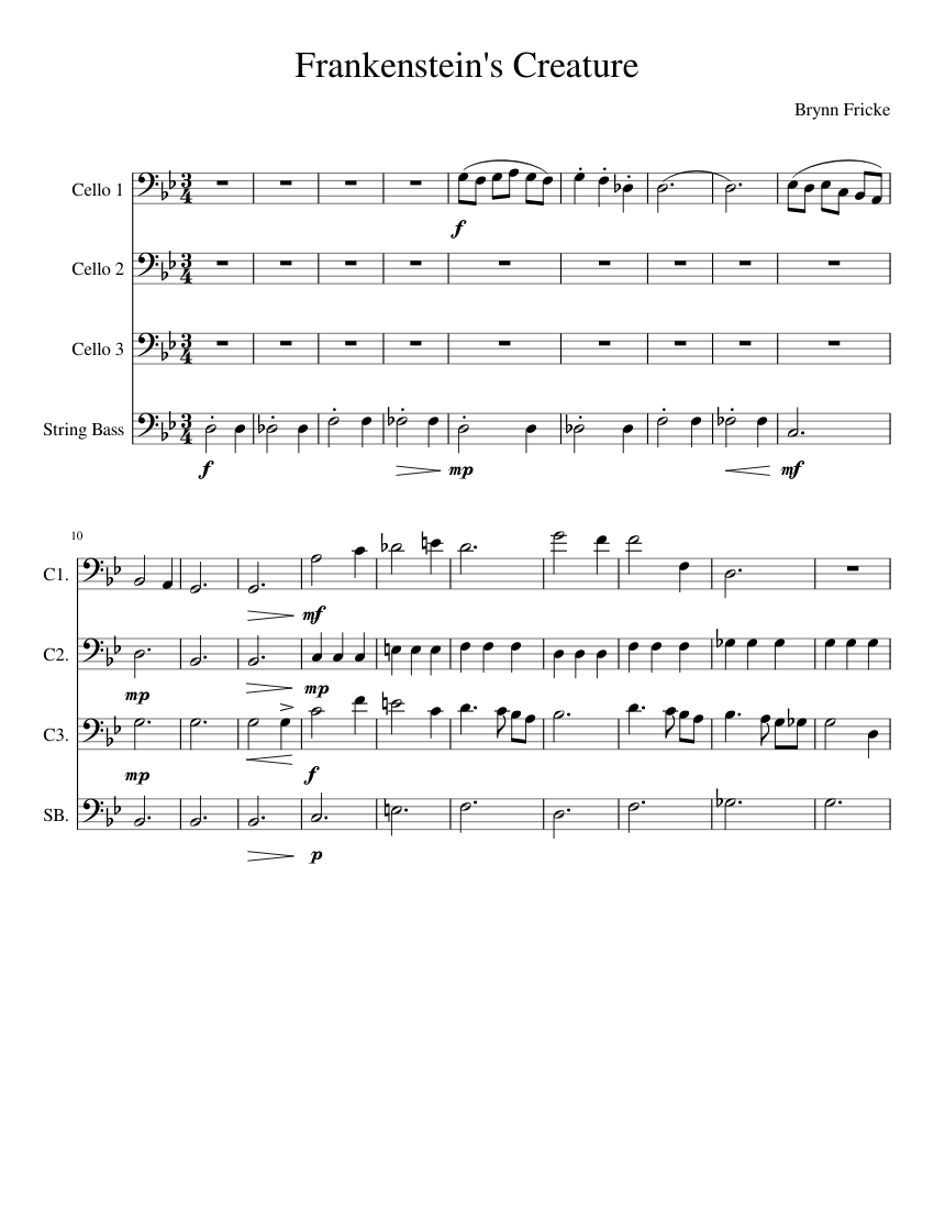 Frankenstein's Creature Sheet music for Contrabass, Cello (Mixed ...