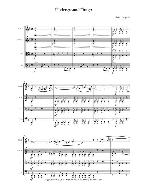 Underground Tango (Arr. Gael Florens) - Goran Bregovic (String Quartet)