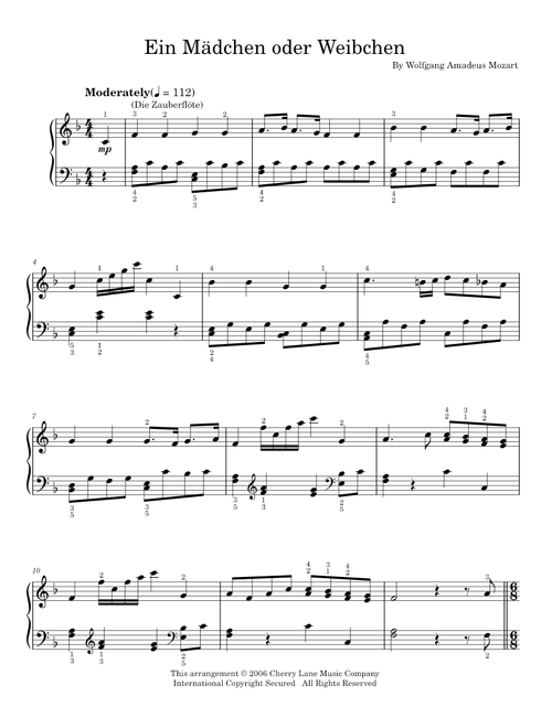 Ein Madchen Oder Weibchen - Emanuel Schikaneder, Wolfgang Amadeus Mozart (Easy Piano)