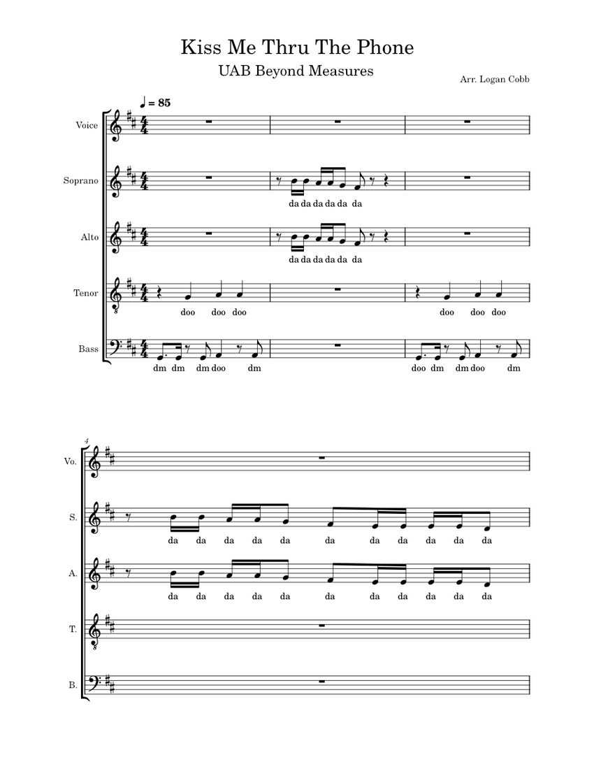 Kiss Me Thru The Phone Sheet Music for Soprano, Alto, Tenor, Bass voice &  more instruments (Choral) | MuseScore.com