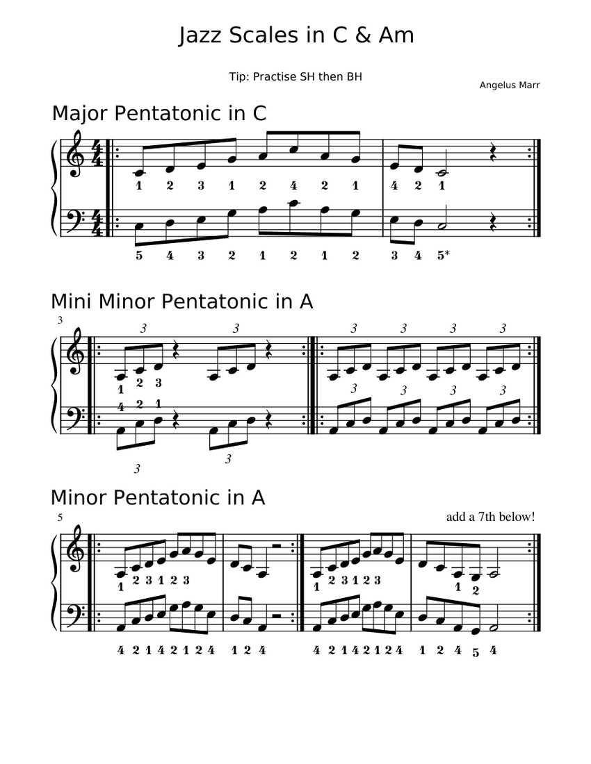 Piano Jazz Scales in C and Am Beginner Easy Sheet music for Piano Solo Musescore