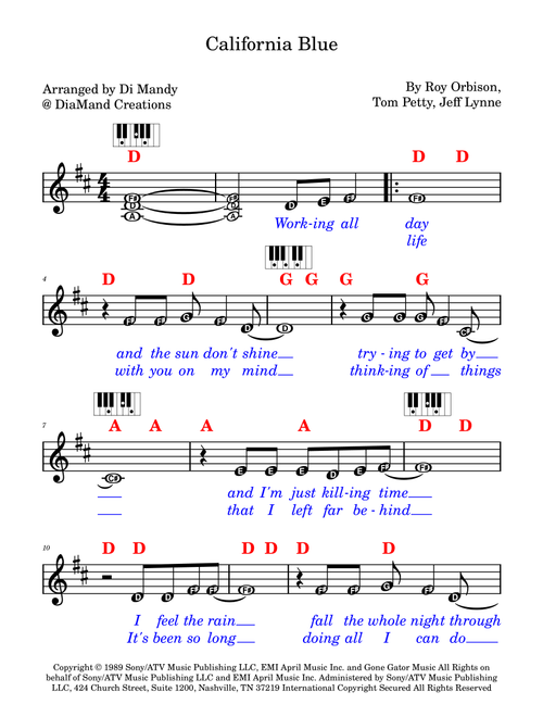 California Blue (Arr. Dianne Mandy) - Roy Orbison (Lead Sheet - Fake Book)