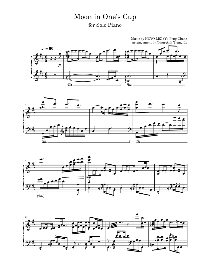 Moon In Ones Cup From Genshin Impact For Solo Piano Yu Peng Chen Hoyo Mix Sheet Music For 9944