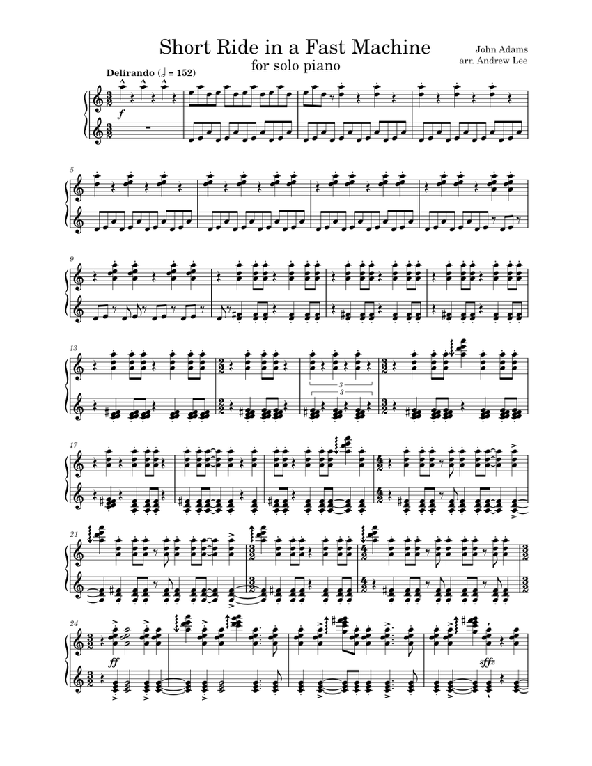 [Piano Arr.] Short Ride In A Fast Machine – John Adams Sheet Music for ...