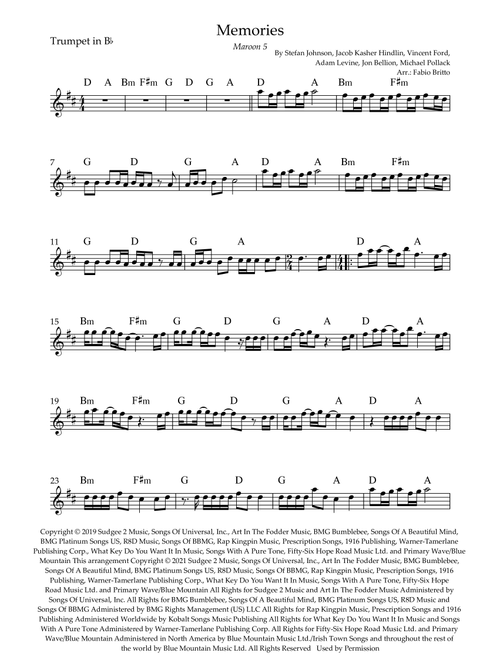 Memories (Arr. Fabio Britto) - Maroon 5 (Trumpet Solo)