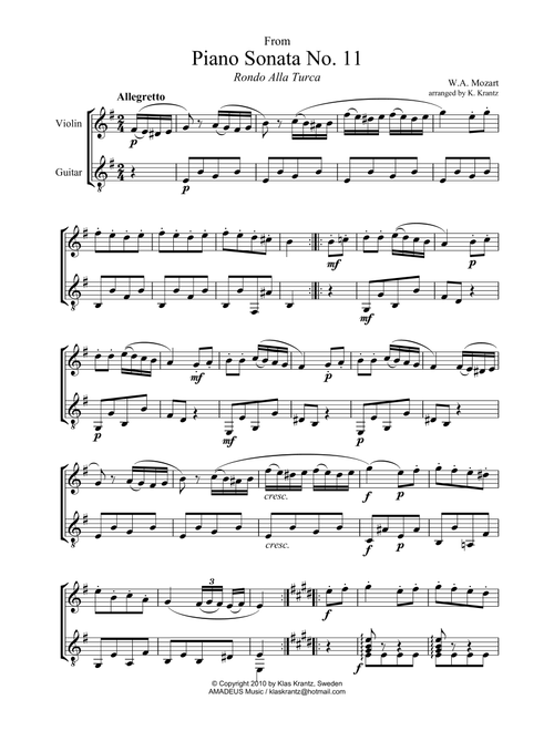 Rondo alla turca for violin and guitar (Arr. K. Krantz) - W.A. Mozart (Instrumental Duet)