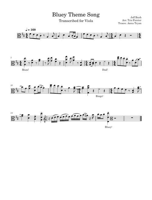 "Bluey" Theme Song (From ABC Kids' "Bluey") – Joff Bush Bluey Theme Song for Viola