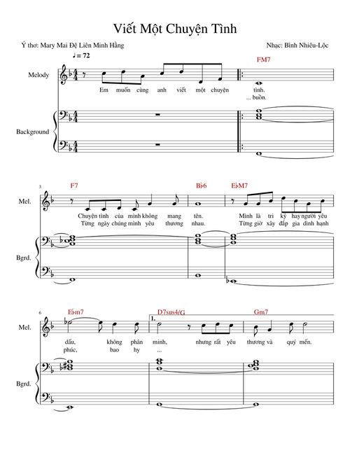 Viết Một Chuyện Tình - Ý thơ: Mary Mai Đệ Liên Minh Hằng - Nhạc: Bình Nhiêu-Lộc