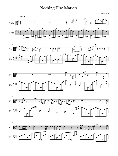 Nothing Else Matters - Metallica (for viola and cello)