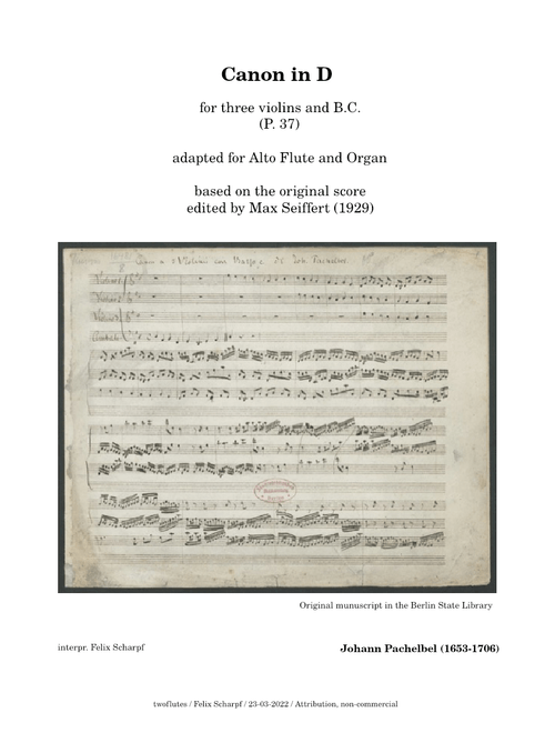 Canon in D (P.37) - Johann Pachelbel - For Flute in G and Organ