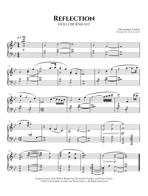 Reflection (from Hollow Knight) – Piano Arrangement