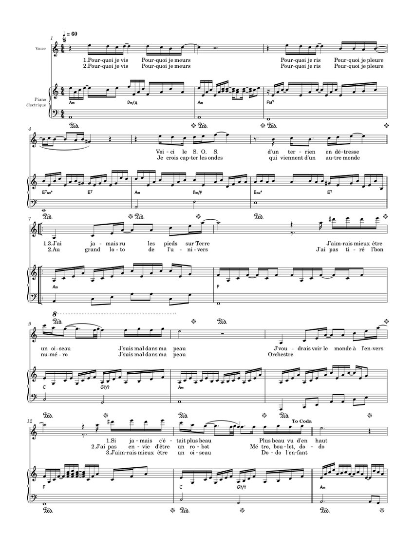 Partition Sos D Un Terrien En Detresse S O S d un terrien en de tresse Sheet music for Piano, Vocals (Piano-Voice)  | Musescore.com