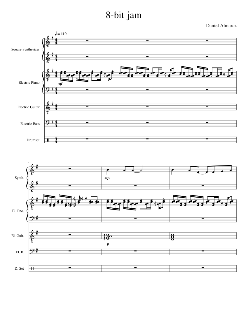 8-bit jam Sheet Music for Piano, Guitar, Bass guitar, Drum group & more ...