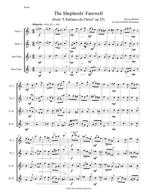 The Shepherds' Farewell for flute quartet (Arr. David Warin Solomons) - Hector Berlioz (Flute Solo)