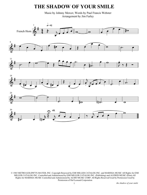 The Shadow Of Your Smile (Arr. Jim Farley) - Johnny Mandel (Small Ensemble)