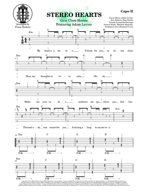Stereo Hearts (Arr. Franz Beckert) - Gym Class Heroes Featuring Adam Levine (Solo Guitar)