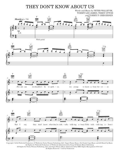 They Don't Know About Us - One Direction (Piano-Vocal-Guitar)