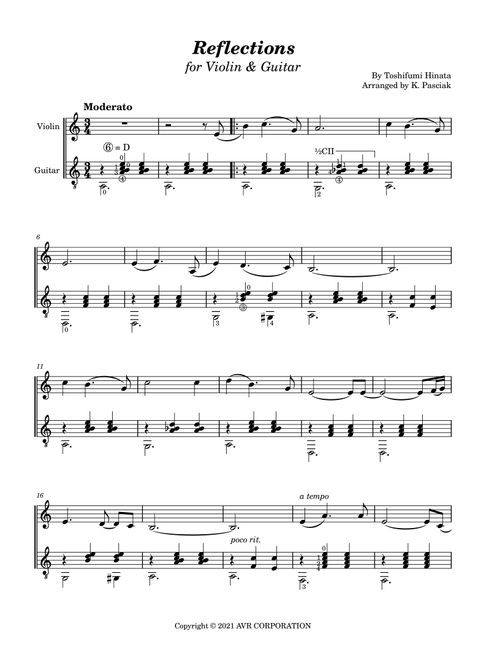 Reflections Toshifumi Hinata (Arr. Kenneth Pasciak) (Instrumental Duet)