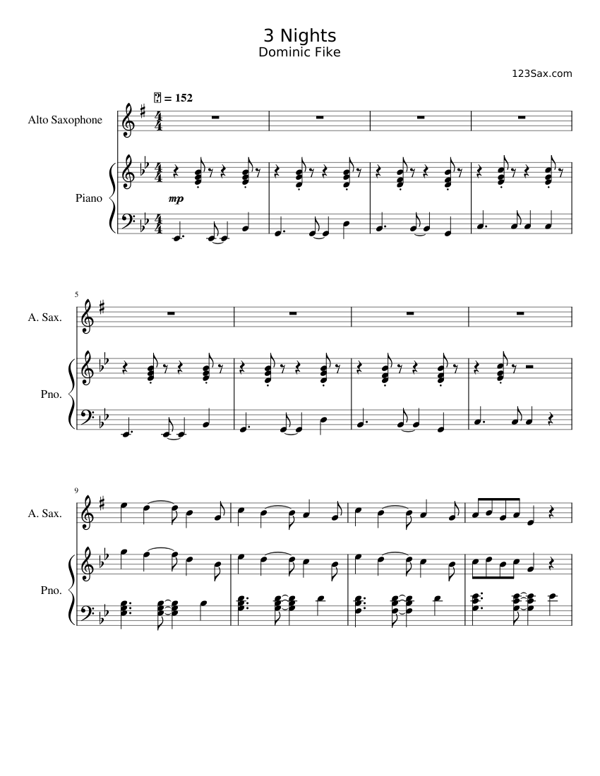 3_Nights – Dominic Fike Sheet Music for Piano, Saxophone alto