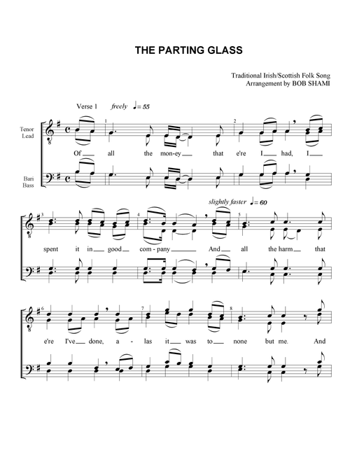 The Parting Glass (Arr. Bob Shami) - Traditional Irish/Scottish Folk Song (Choral, TTBB)