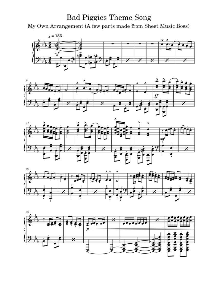 Bad Piggies Theme Song 2nd Remake Sheet music for Piano (Solo