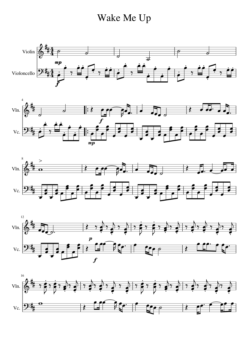 Rastløs ufravigelige Gætte Wake me up Sheet music for Violin, Cello (Mixed Trio) | Musescore.com