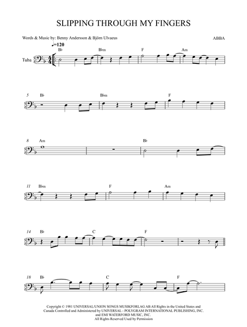 Slipping Through My Fingers (Arr. Karen Gueiros) - ABBA (Tuba Solo)