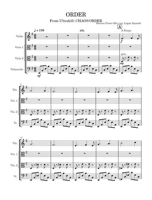 ORDER (ULTRAKILL P-1 Theme #2) – Heaven Pierce Her (String Quartet Arrangement)
